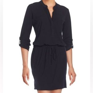 James Perse Black Long Sleeve Shirt Dress with Tie Waist